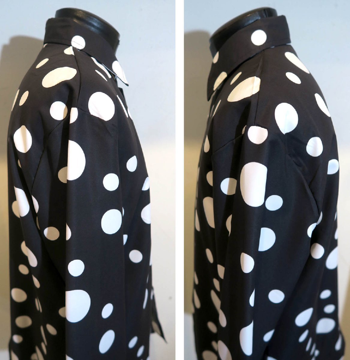 新品 XLサイズ ピエロの様な水玉シャツ ドット柄シャツ 1187 黒×白 ヴィジュアル系 柄シャツ 可愛いシャツ パンク ロック ヒップホップの画像4