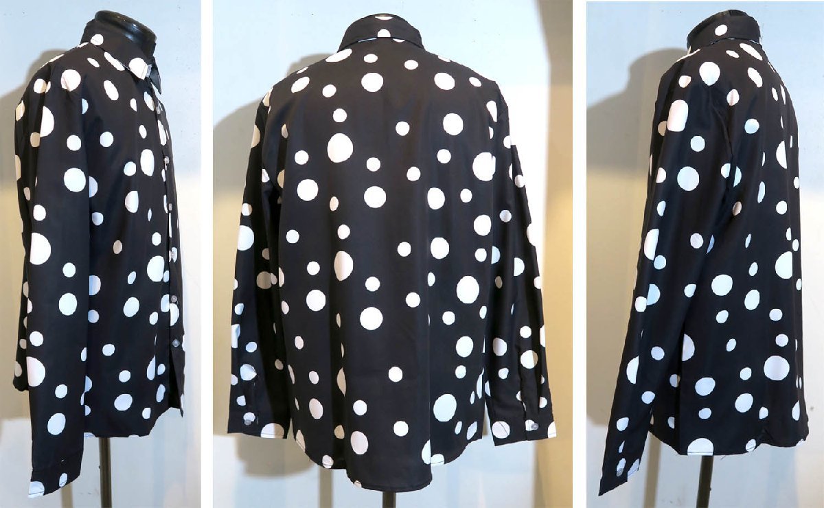 新品 XLサイズ ピエロの様な水玉シャツ ドット柄シャツ 1187 黒×白 ヴィジュアル系 柄シャツ 可愛いシャツ パンク ロック ヒップホップの画像2