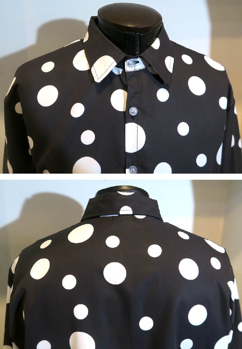 新品 XLサイズ ピエロの様な水玉シャツ ドット柄シャツ 1187 黒×白 ヴィジュアル系 柄シャツ 可愛いシャツ パンク ロック ヒップホップの画像3