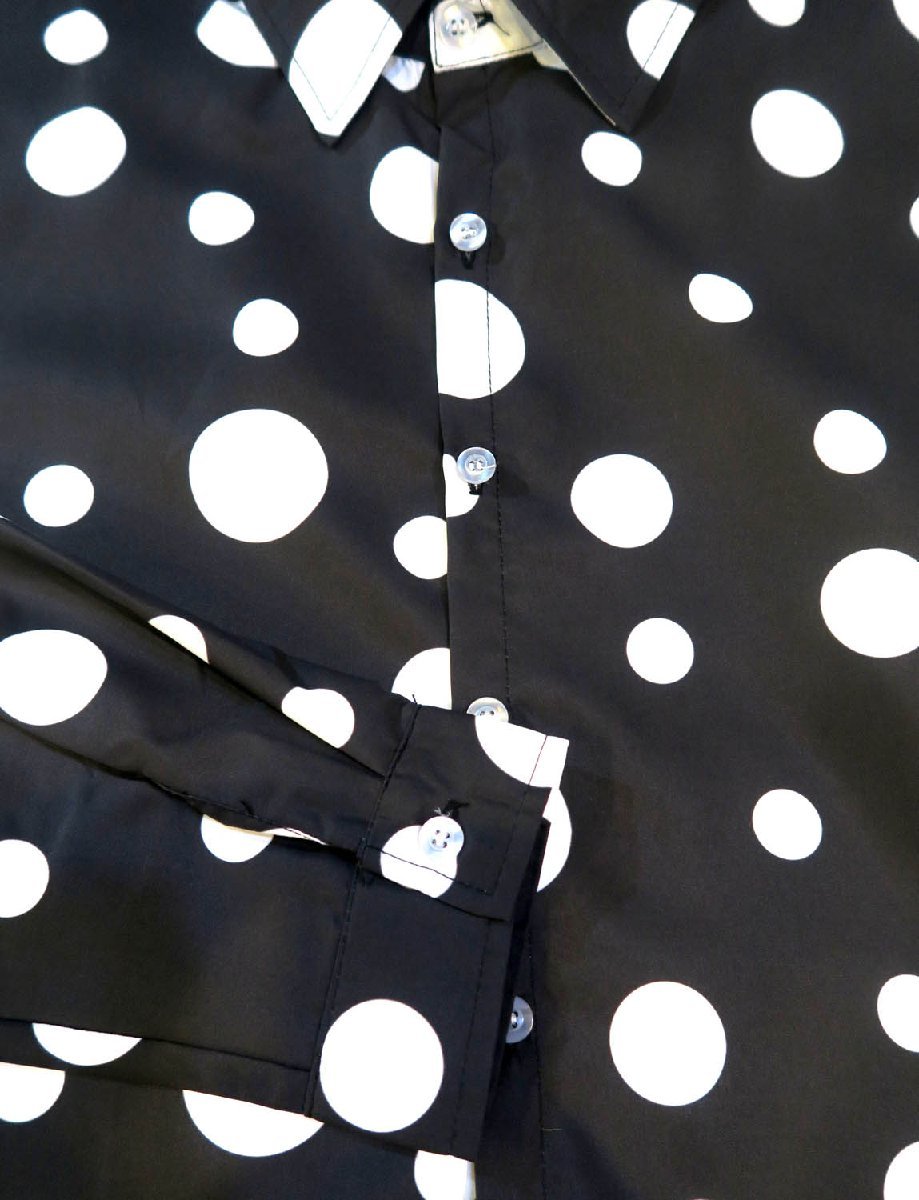 新品 XLサイズ ピエロの様な水玉シャツ ドット柄シャツ 1187 黒×白 ヴィジュアル系 柄シャツ 可愛いシャツ パンク ロック ヒップホップの画像8