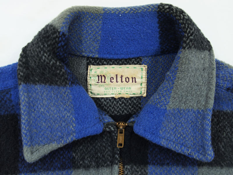 Vintage Melton Wool Jacket ウール ジャケット ブロック チェック メルトン 60s 70s SERVAL ヴィンテージ ブルー_画像4