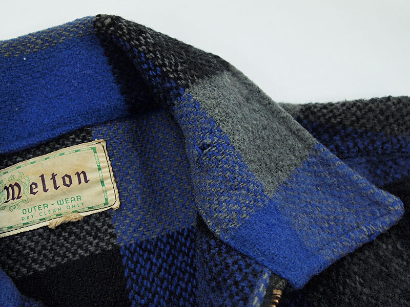 Vintage Melton Wool Jacket ウール ジャケット ブロック チェック メルトン 60s 70s SERVAL ヴィンテージ ブルー_画像5