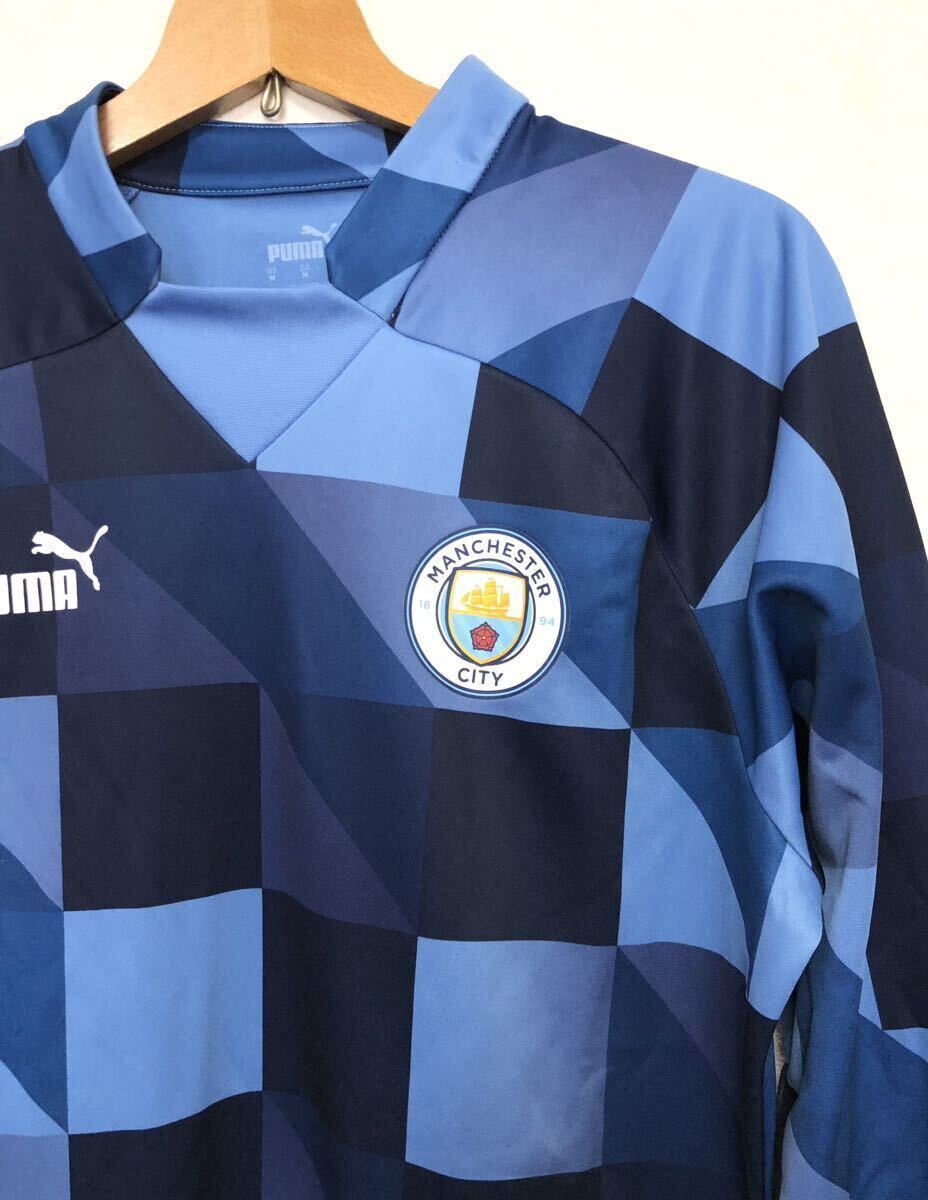 PUMA プーマ マンチェスター シティー MCFC プレマッチ 長袖 シャツ M ブルー サッカー 2023年モデル ニットトップ の画像2