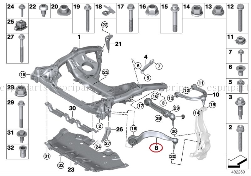 BMW G31 523i 523d 530i 530e 540i フロント プルストラットアーム テンションロッド スラストアーム 右側 31106861162 純正OEM_画像2