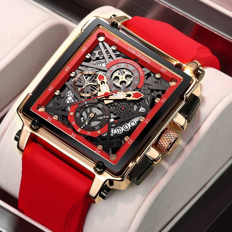 ■新入荷■日本未入荷★LlGE高級メンズ腕時計 クロノグラフ ラバー レッド 赤 シルバー フランクミュラー エルメス ファンに人気 防水の画像1