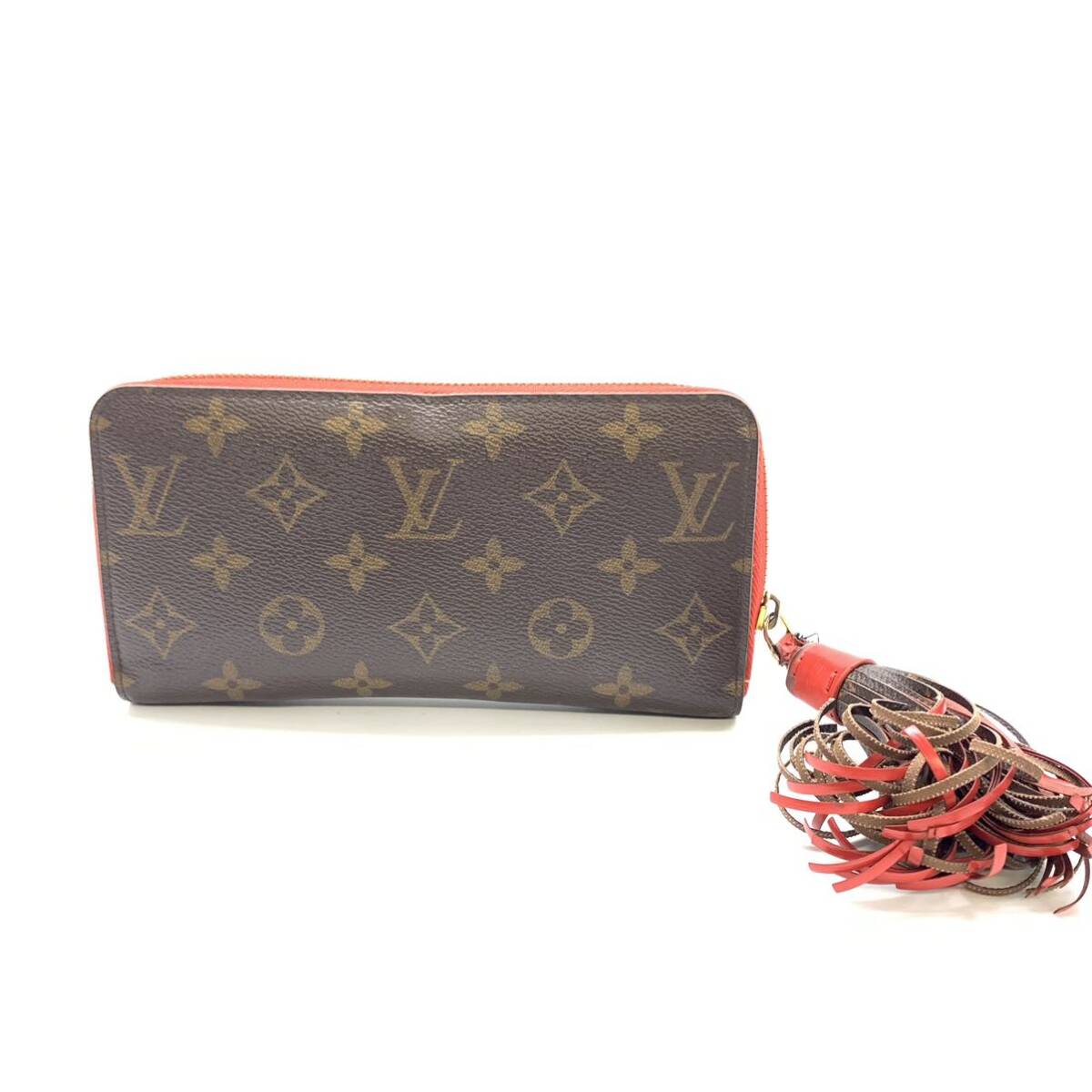 LOUIS VUITTON ルイヴィトン M62256 モノグラム ジッピーウォレット タッセル ブラウン レッド フリンジ ジャンク 管理HS36522_画像1