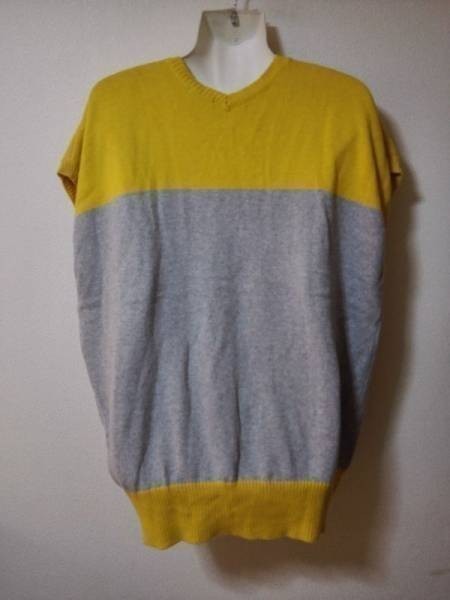 jjyk6-353 GAP knitted tops sweater short sleeves yellow × gray cotton XS/S