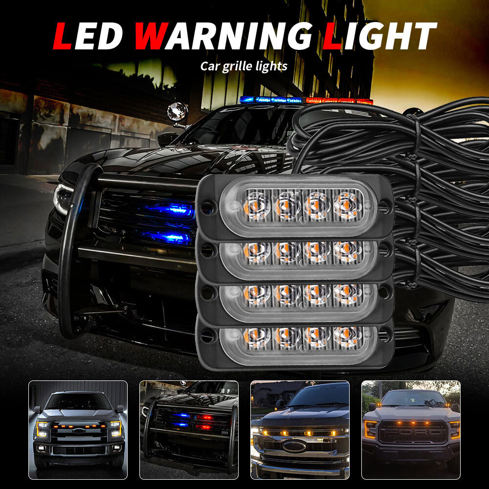 4連 LED ライト ハザード ストロボ カラー：ホワイト/アンバー フラッシュ 警告灯 パトロール ライトバー 緊急点滅 SUV 4個_画像8