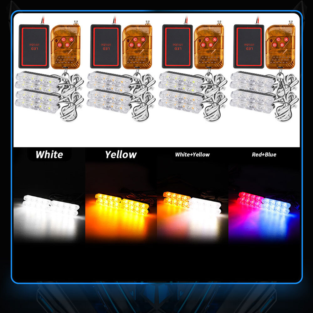 送料無料● 4連 LED ライト ハザード ストロボ フラッシュ 発光色：ホワイト 警告灯 リモコン付き パトロール ライトバー 緊急点滅 4個の画像3