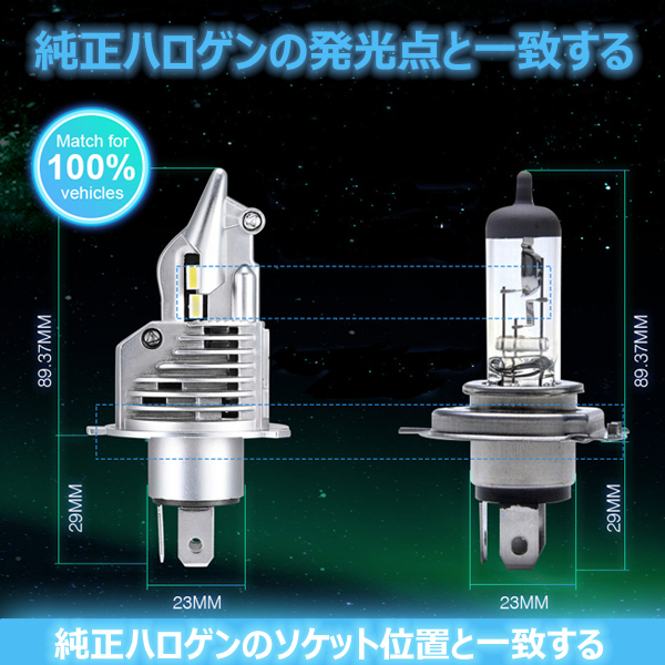 送料無料.. H4 Hi/Low切替 8000LM ハロゲン球と同サイズ ハイ/ロー 2個 6500K LEDヘッドライト 40W CSPチップ 新車検対応 ホワイト 新品の画像7