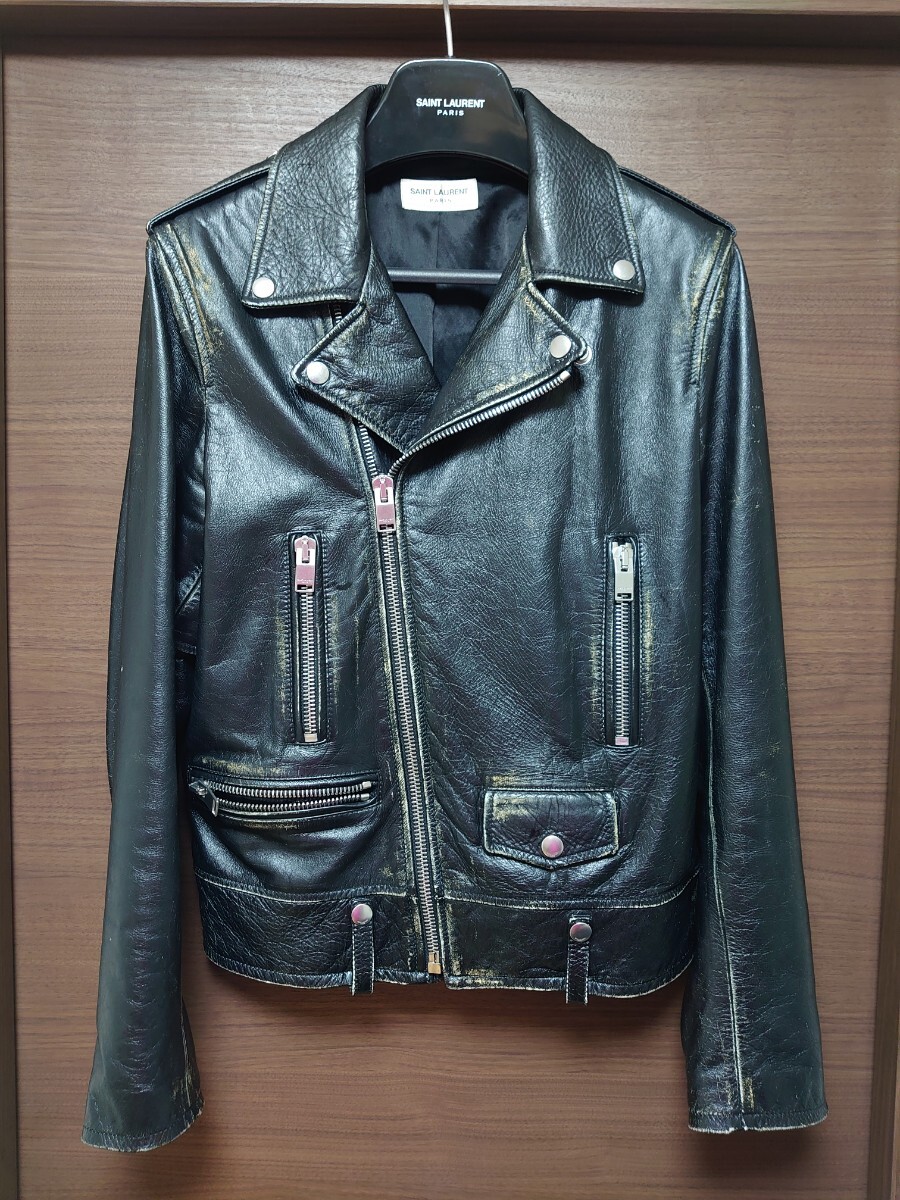 SAINT LAURENT PARIS サンローランパリ L01 カーフレザー ユーズド加工 ヴィンテージ 付属品有 ライダースジャケット 46 エディスリマンの画像1