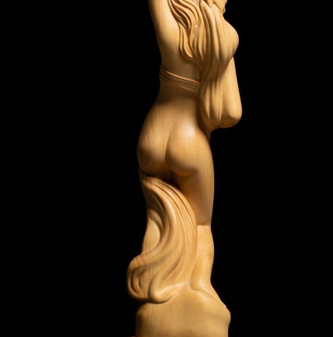 黄楊木*木彫りのアイデア実木彫刻のセクシーな美人の置物_画像5