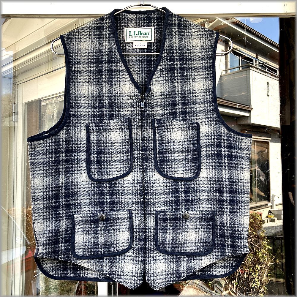 ★L.L.BEAN エルエルビーン　状態良好　90s　USA製　ウール　ベスト　オンブレチェック　S★検 ビンテージ ジャケット ハンティング 古着