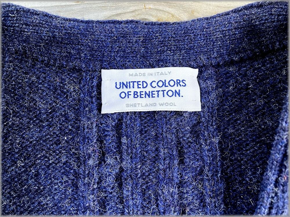 ★UNITED COLORS OF BENETTON ベネトン　イタリア製 シェットランドウール　ニット カーディガン M★ ビンテージ セーター ジャケット 古着_画像4