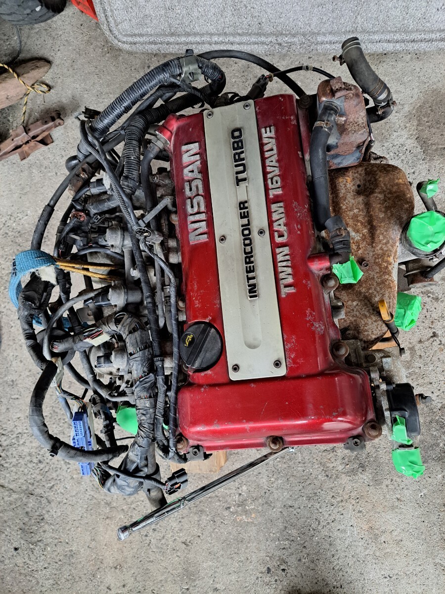  used Nissan Silvia PS13/180SX red head SR20DET 5 MT. engine.. old car restore part removing Junk.