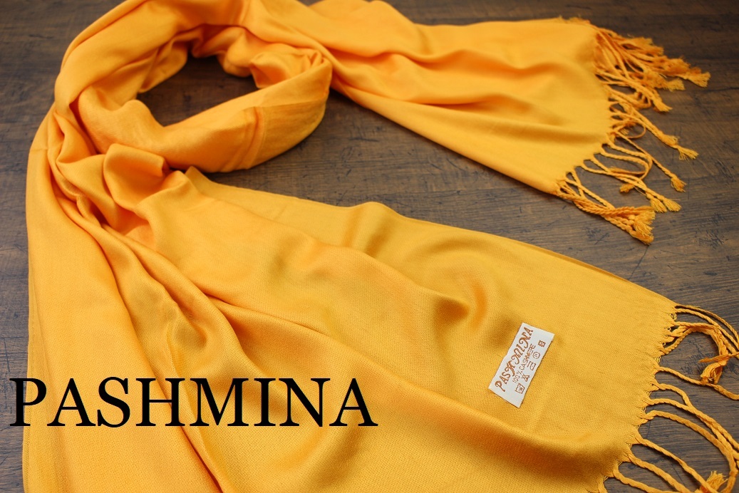 新品【パシュミナ Pashmina】無地 NEON ORANGE ネオンオレンジ Plain 大判 ストール カシミア100% Cashmere 訳あり_画像1