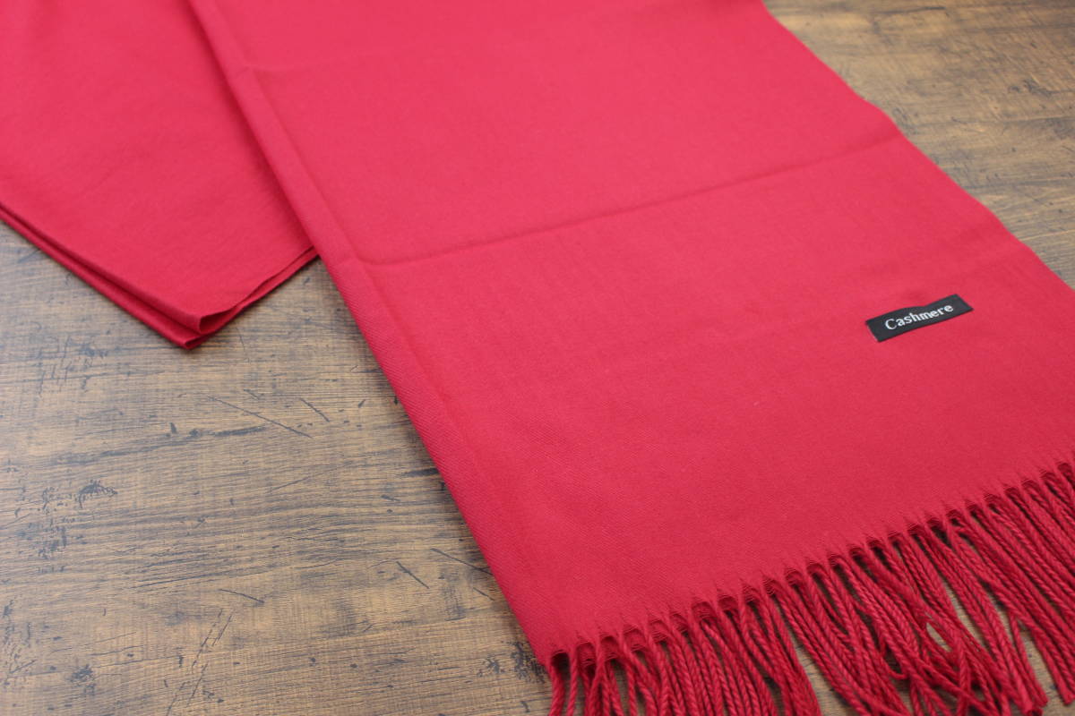 新品【カシミア Cashmere】無地 ワインレッド系 深紅 W.RED Plain ライトタッチ 大判 ストール_画像3