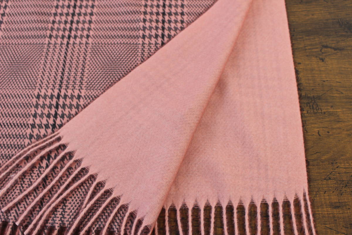 新品 春色【カシミア Cashmere】リバーシブル PINK ピンク グレンチェック柄×無地 ライトタッチ 大判 ストール_画像5