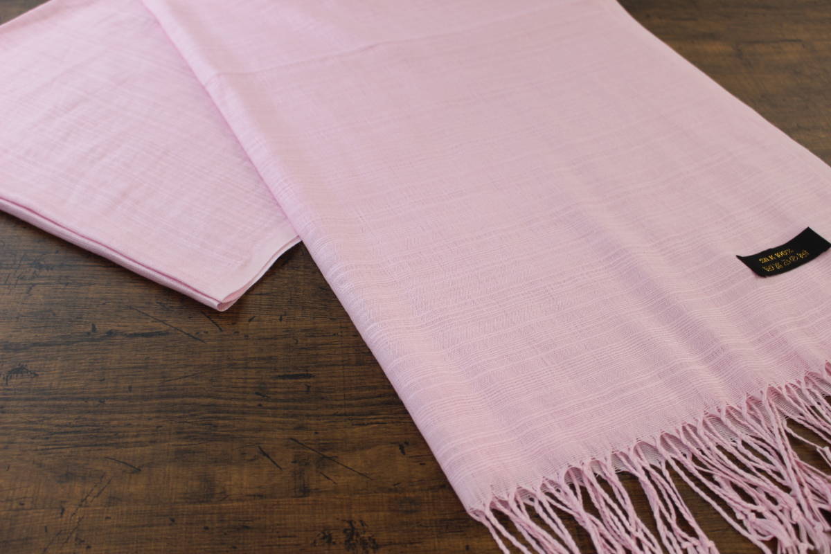 新品 春色【シルク100% SILK】無地 LIGHT PINK ライトピンク系 Plain 大判 ストール_画像3