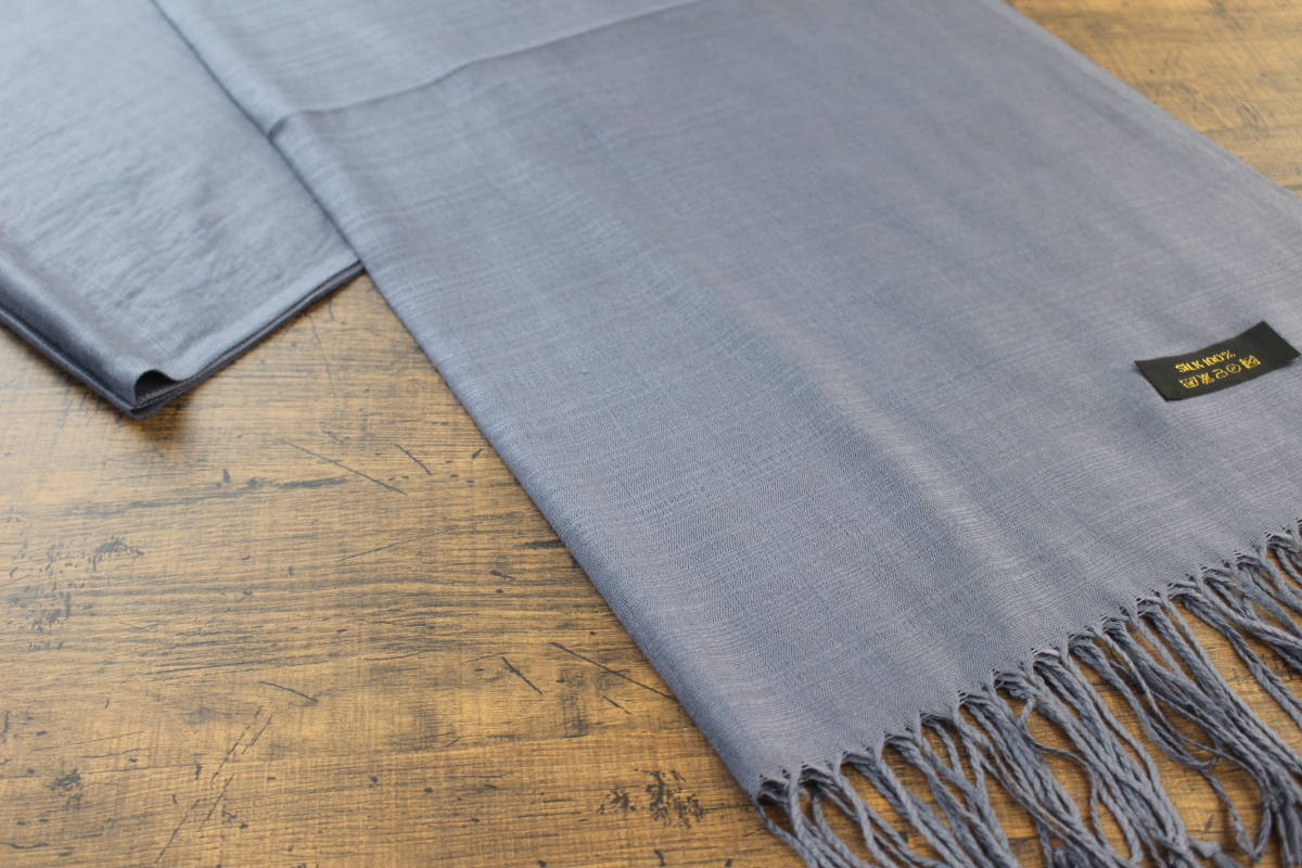 新品【シルク100% SILK】無地 チャコールグレー C.GRAY 灰色 Plain 大判 ストール_画像3