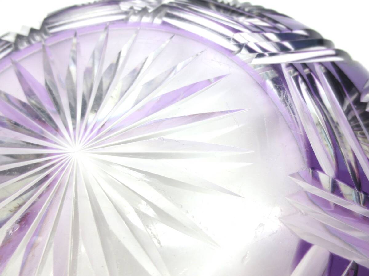 【3-65】切子 大皿 レトロカラー 硝子切子 アンティークガラス 伝統工芸 大正 昭和 紫色の画像7