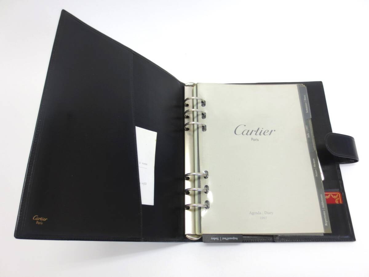 【3-174】 Cartier カルティエ 黒レザー 6穴式 システム手帳 カバー スケジュール帳_画像4