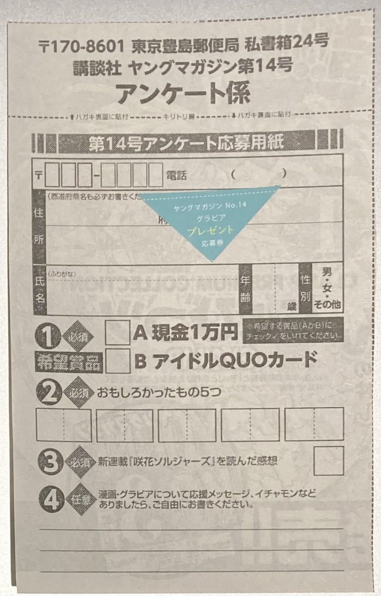 2024 03 04 NO.14 ヤングマガジン 応募券 各1枚 齋藤飛鳥 乃木坂46 グラビア グラドル コスプレ 水着 ビキニ 応募用紙_画像1