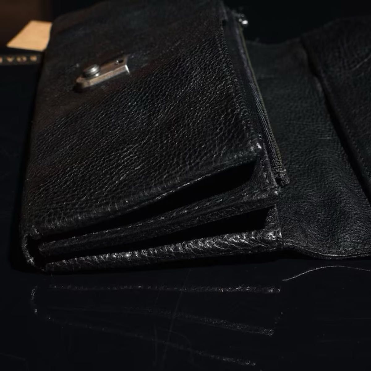 ◆BLACK LEATHER 長財布 挿込み錠 ウォレット 小銭入れ有 ブラック◆黒k52