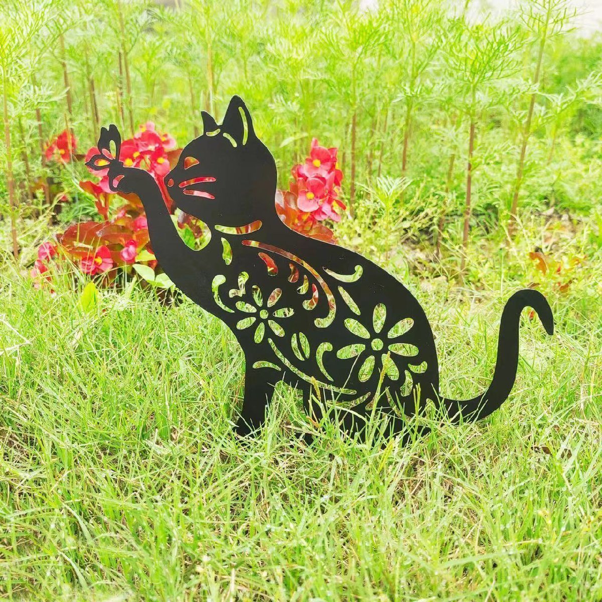 ガーデニングオブジェ　ガーデニングプレート 庭　ガーデンピック　園芸　アイアンプレート　猫 MAY677_画像3