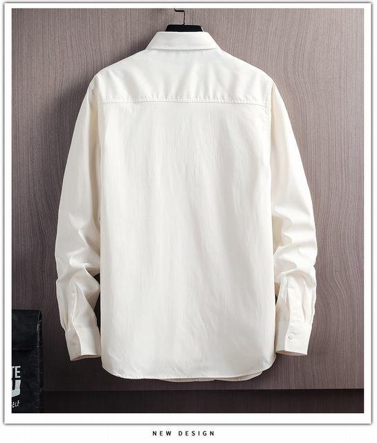 カジュアルシャツ 長袖シャツ メンズ シャツ 開襟シャツ 通勤 スリム メンズファッション 秋服 ホワイト M_画像2