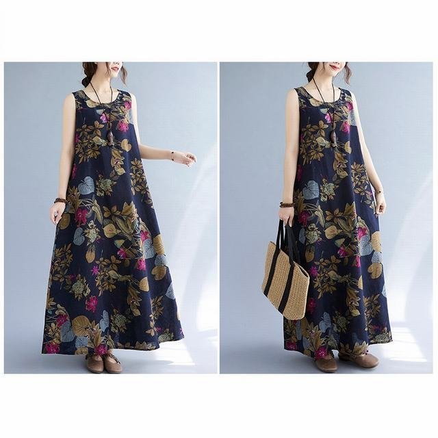 ワンピース ロングワンピース マキシワンピース エスニックワンピース コットンリネン 綿麻 花柄 総柄 プリント 5XL_画像6