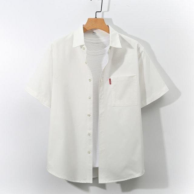 夏物 シャツ メンズ 五分袖シャツ アロハシャツ 無地 カジュアル ビジネス 大きいサイズ ホワイト 2XL_画像1