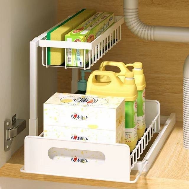  sink under storage 2 step drawer kitchen storage sliding type crevice storage seasoning container construction easy storage rack space-saving white MAY621