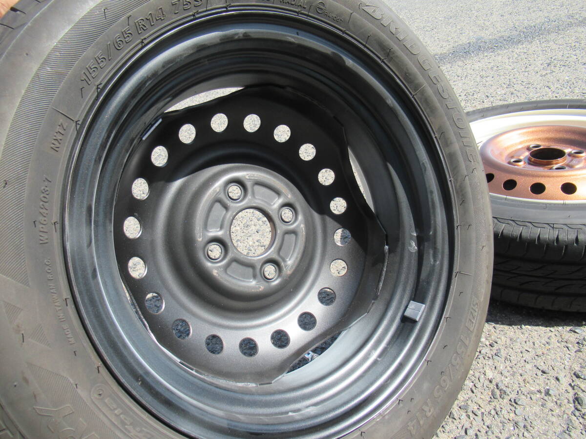 中古タイヤ☆155/65-14 155/65R14 BS NEXTRY ダイハツ純正 鉄チン ブラウンXアイボリーリム 4.5J+45 100 4H タント ウェイク キャンバス☆_画像8