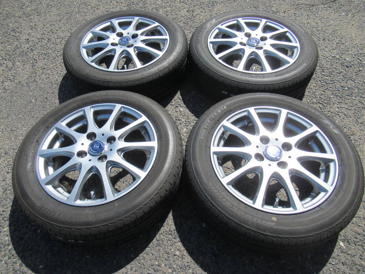 中古タイヤ☆155/65-14 155/65R14 BS NEXTRY ABESHOKAI 4.5J+45 100 4H タント ムーブ イース ワゴンR スペーシア アルト ラパン等に☆_画像1