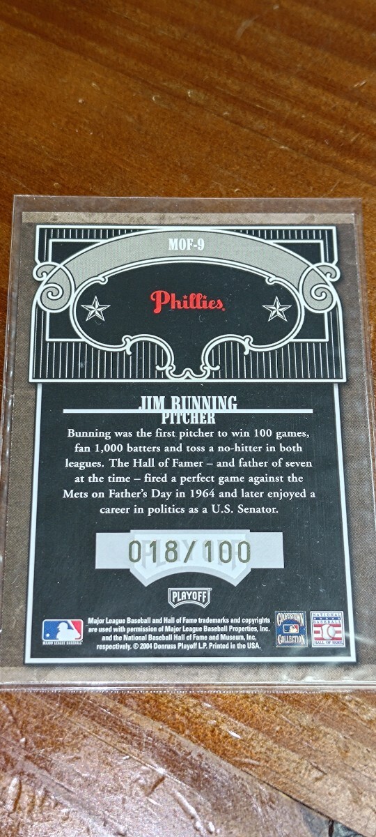 2004 playoff absolute memorabilia marks of fame #９ jim bunning autograph 18/100 野球殿堂 上院議員_画像2