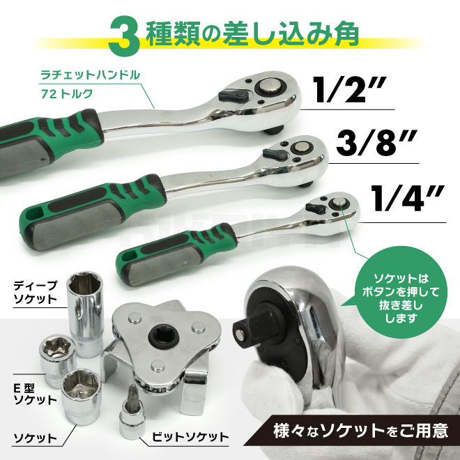 KIKAIYA 工具セット ソケットレンチセット 121pcs +1 ツール セット メカニックツール カーメンテナンス 車 整備 DIY ケース グリーン_画像4