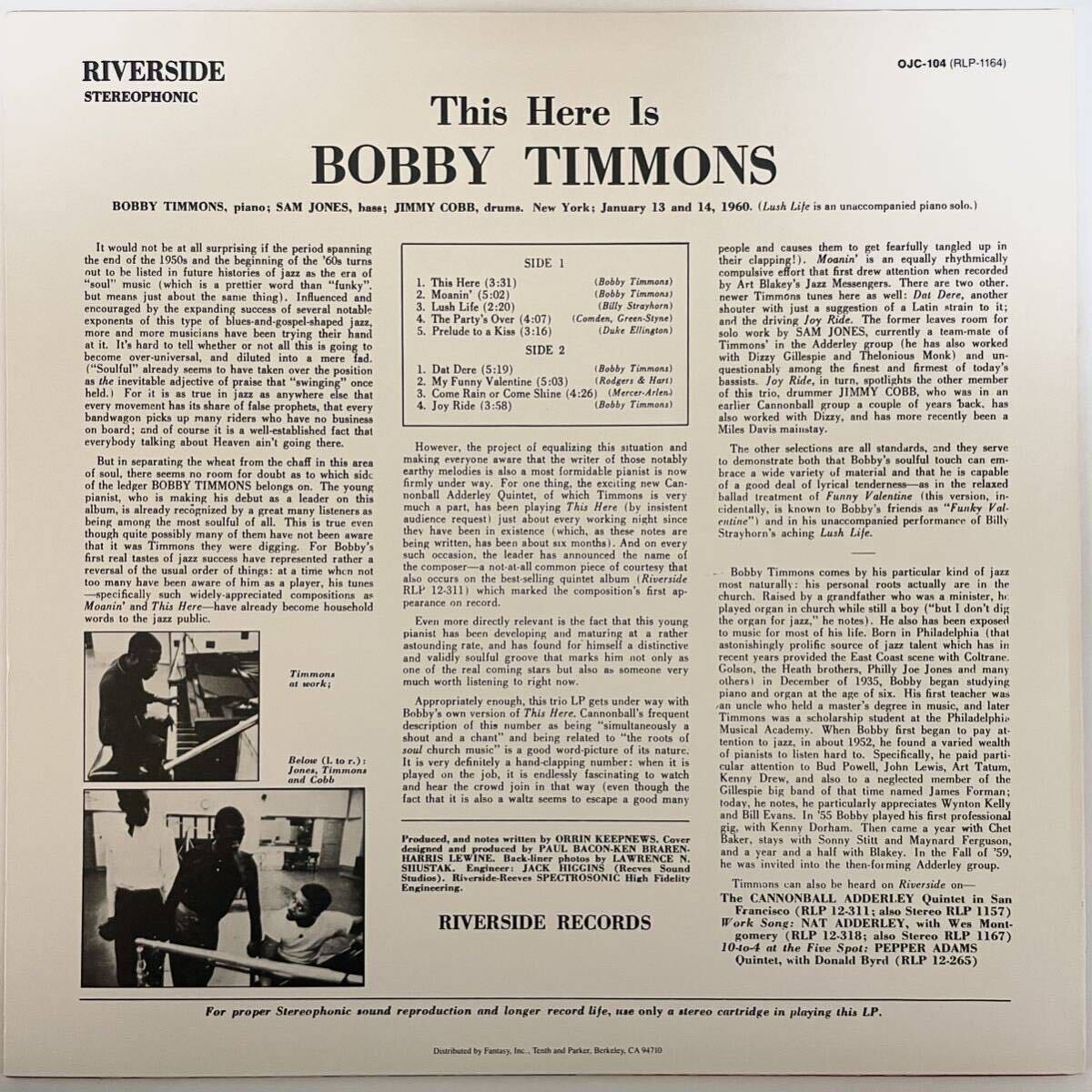 Bobby Timmons ボビー ティモンズ This Here Is Bobby Timmons 1984年 US OJC盤_画像2