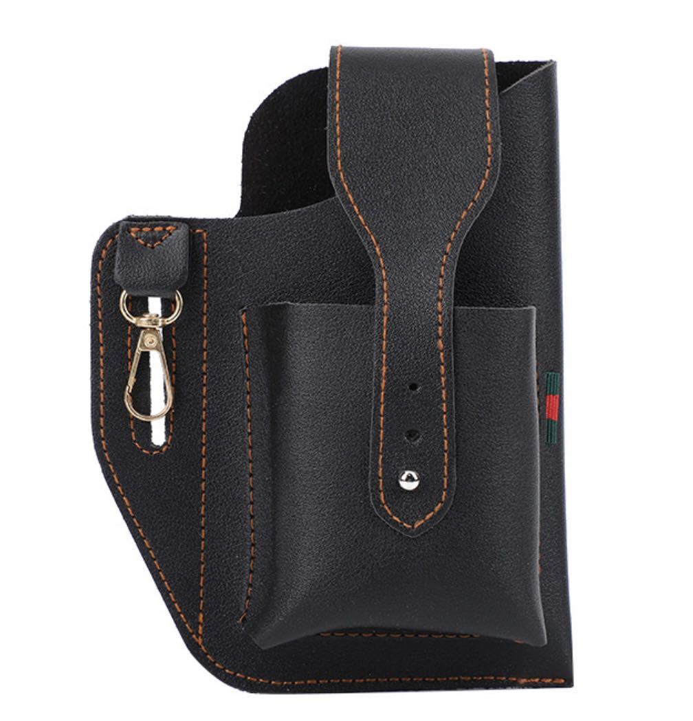  black 2 pcs storage belt pouch men's leather smartphone belt case leather 2 pcs storage belt iphone ho ru Star leather smartphone 2 pcs keep case mobile case 