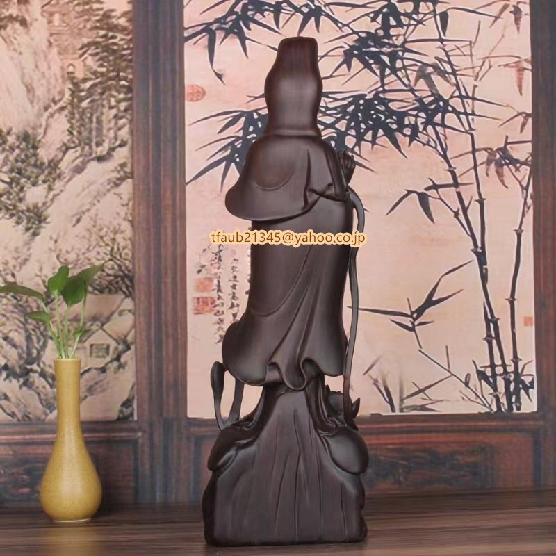 高さ30cm木彫仏像 仏教美術 精密細工 木彫り　黒檀木 観音菩薩像　仏像　置物_画像4