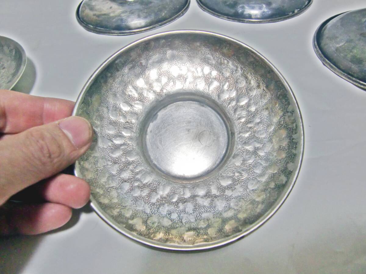 USED 銀川堂 黄銅 いぶし銀 小皿 5枚 丸型 茶托 昭和レトロ 茶道具_画像5