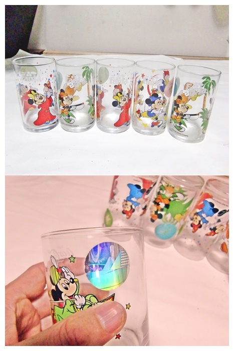 USED Disney ガラスコップ 9個 ジーニー 赤 金彩 FANTA コカ・コーラー ミッキー ミニー ドナルド デイジー 昭和レトロ_画像5