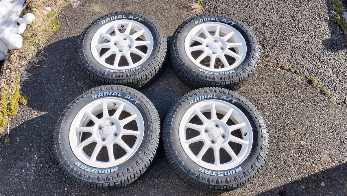 175/65r15 マッドスター ラジアルA/T ht81s 純正ホイール 5j+45 pcd100 4本 ホワイトレター ハスラー クロスビー タフト ロッキー 等にの画像1