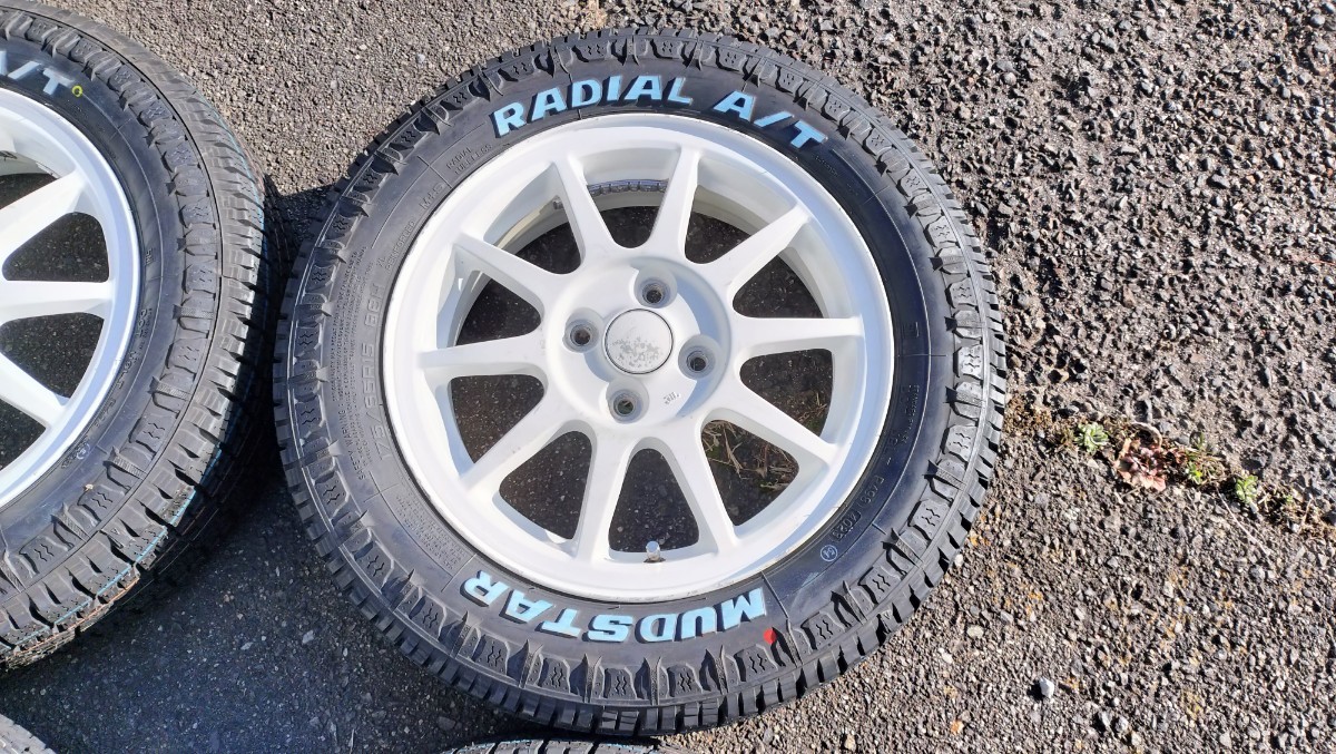 175/65r15 マッドスター ラジアルA/T ht81s 純正ホイール 5j+45 pcd100 4本 ホワイトレター ハスラー クロスビー タフト ロッキー 等にの画像4