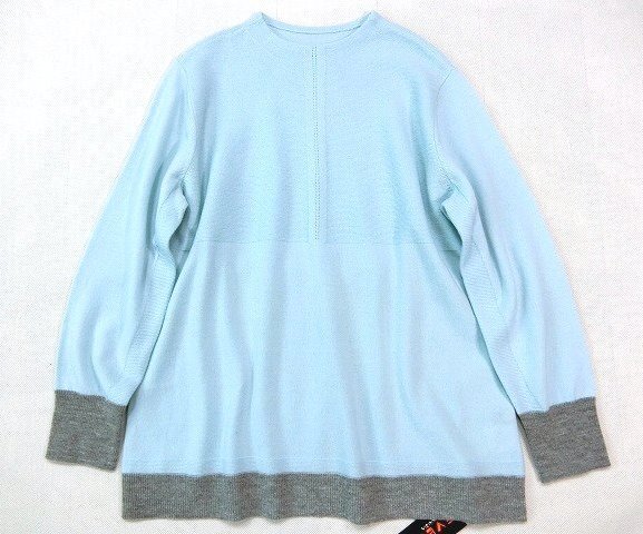 ■EVEX by KRIZIA大きいサイズ44今季バイカラーウールニット/ブルー22,000円■_画像1