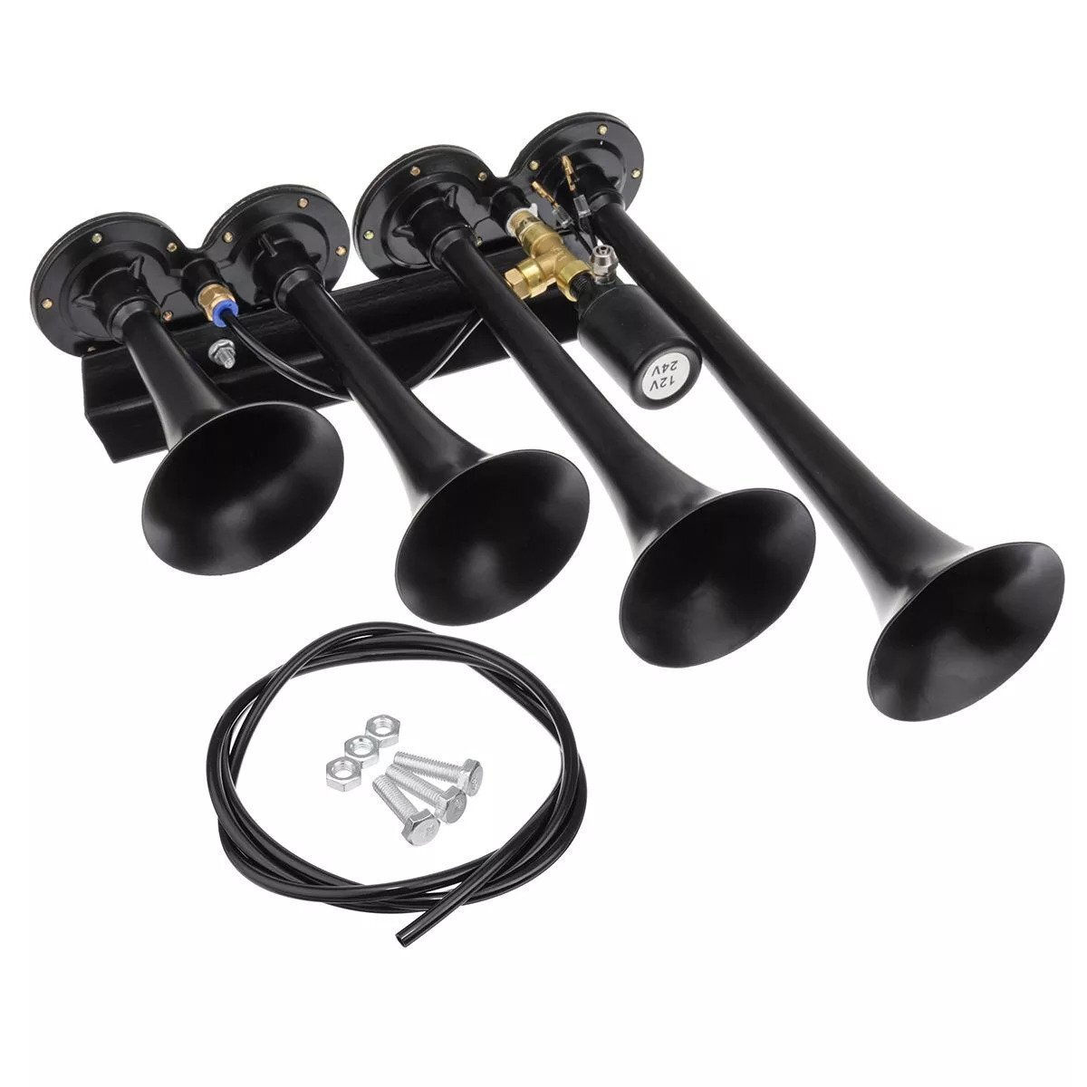  title 4 trumpet air horn 12/24V car vehicle for truck to Rainbow to motorcycle multi tone &claxon horn [ is possible to choose 2 pattern number / color ]