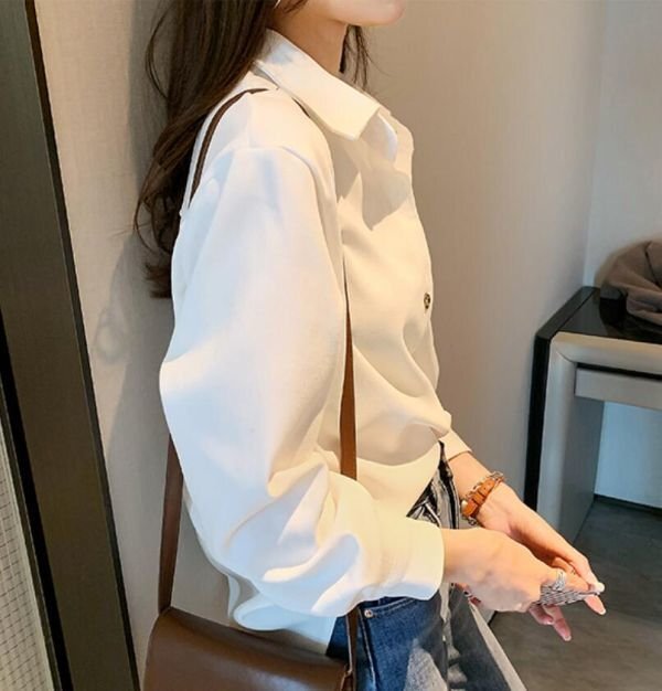  spring new work shirt blouse simple easy plain blouse commuting going to school great popularity usually put on long sleeve tops * khaki /M size 