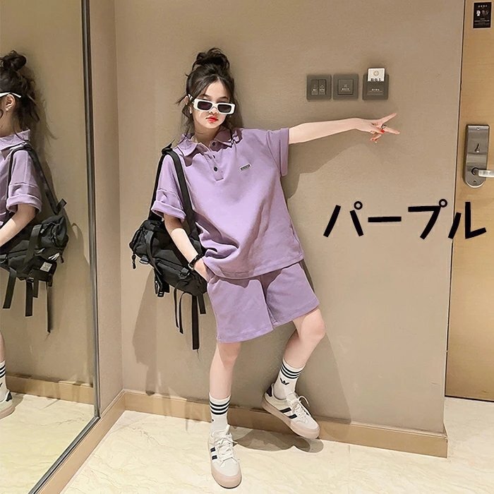 子供服 女の子 キッズ服 ジャージ 2点セット 半袖Tシャツ +ハーフパンツ 運動着半袖tシャツ ハーフパンツ上下セット ☆2色/120-170選択/1点_画像8