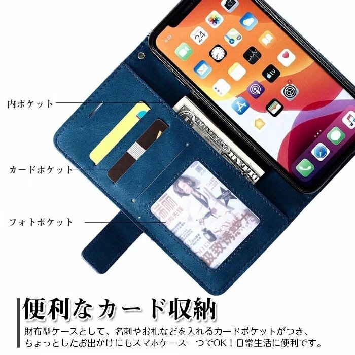 iPhone7/8 対応ケース レザー カード収納 全面保護 薄型 スタンド機能 アイフォン11ケース マグネット式 ケース【ブラック/iPhone7/8 】_画像5