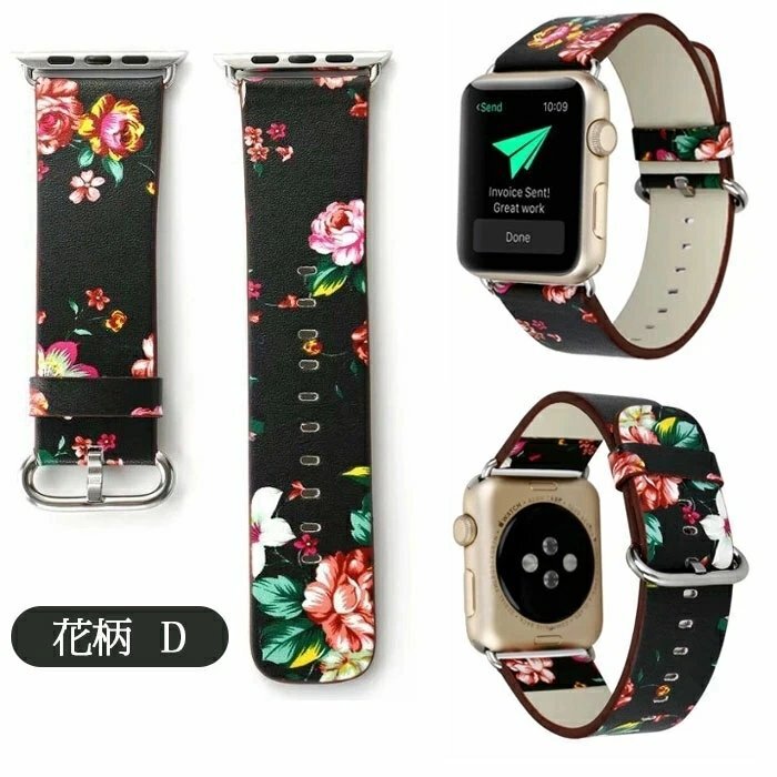 Apple Watch バンドPUレザー アップル ウォッチ 革 iwatchベルト アップルウォッチ 通用バンド 花柄 ベルト 交換 【花柄D 42/44MM】_画像1